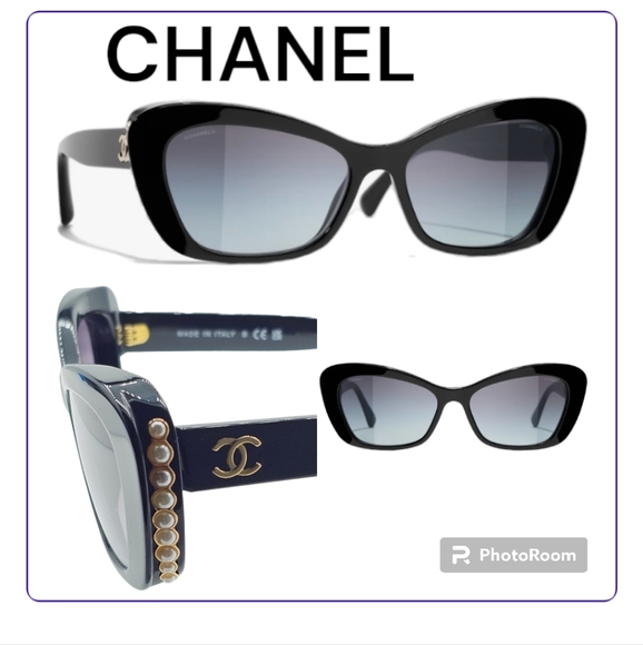 CHANEL Accessories - CHANEL CAT EYE PEARL SUNGLASSES BALCK AND GOLD 5481H 622/S6